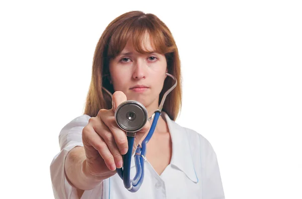 The doctor shows a stethoscope — Stock Photo, Image