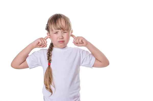 The girl closed fingers ears — Stock Photo, Image