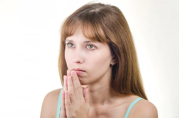 The woman with long hair prays — Stock Photo, Image