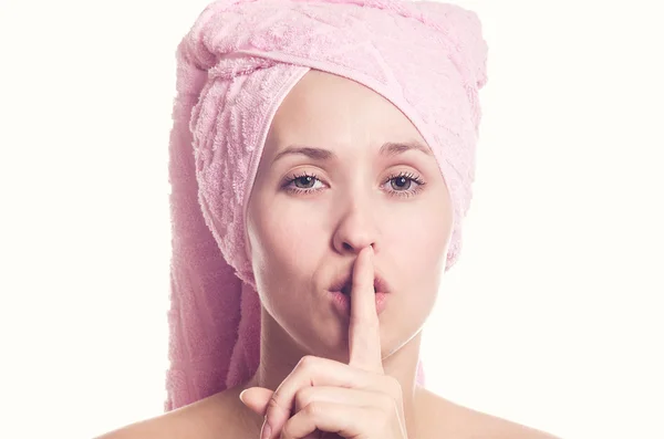 The young woman with a towel on the head — Stock Photo, Image