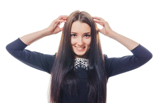 The woman with long hair scratches — Stock Photo, Image