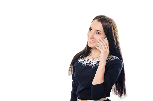 The woman talks on phone — Stock Photo, Image