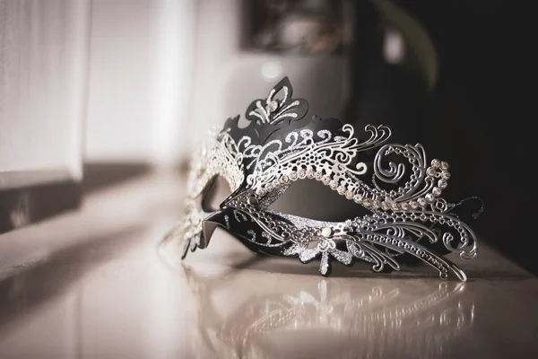 Portrait Mysterious Mask Hide Your Identity Venetian Carnival Masked Ball — Stock Photo, Image