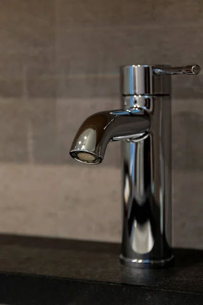 Portrait Bathroom Faucet Water Coming Out Handle Turned Cold Water — Stock Photo, Image