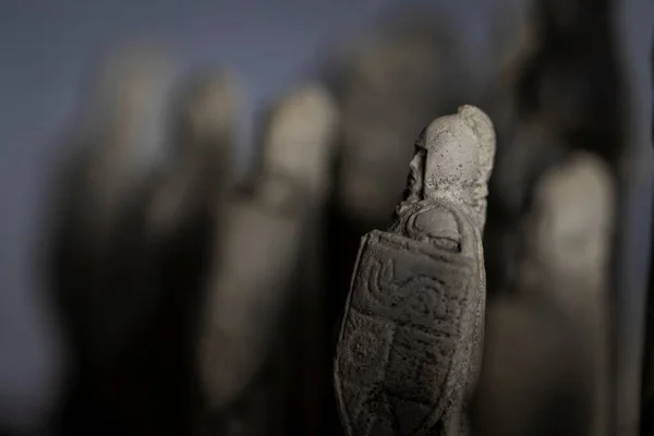 Portrait Des Pions Pierre Sculptés Comme Soldat Dans Jeu Échecs — Photo