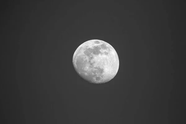 Portret Alb Negru Lunii Înconjurat Întunericul Goliciunea Spațiului Toate Craterele — Fotografie, imagine de stoc