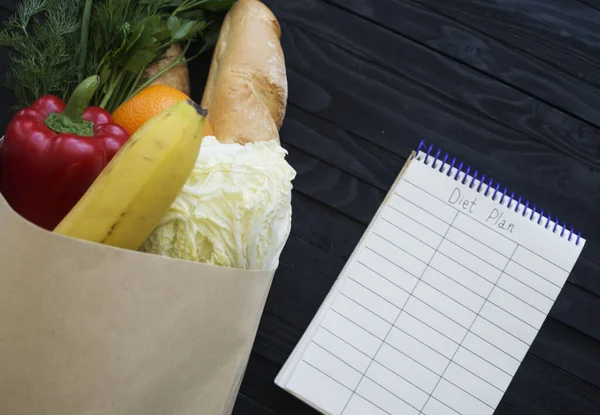 Diet Plan Notebook Vegetables Copy Space Healthy Food Concept — Stock Photo, Image