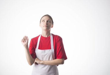 Aşçı kadın. Beyaz arkaplan üzerinde izole edilmiş