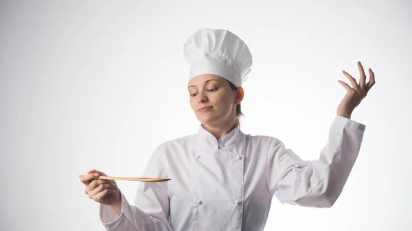 Chef Vrouw Geïsoleerd Witte Achtergrond — Stockfoto