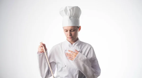 Femme Cuisiner Essayer Nourriture Femme Cuisinier — Photo