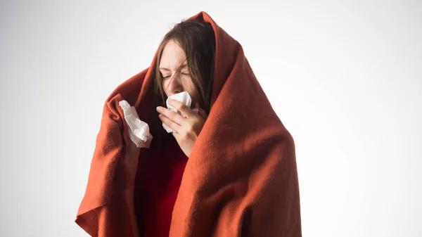 sick woman with a handkerchief. sick woman