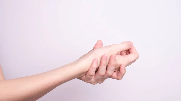 Parkinson Disease Symptoms Close Tremor Shaking Hands Middle Aged Women — Stock Photo, Image