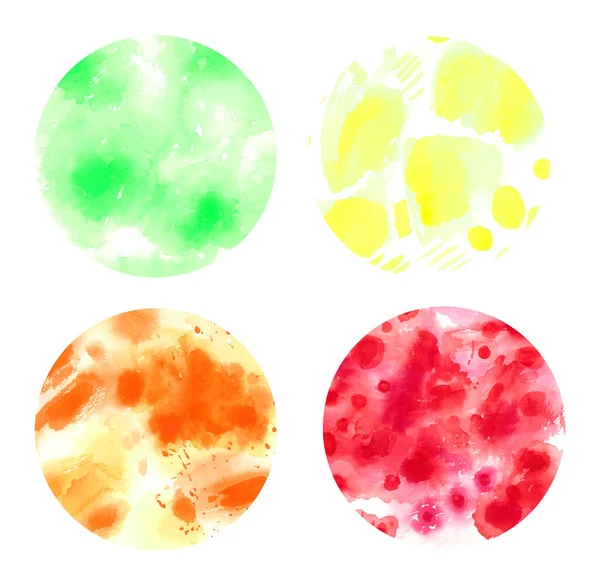 Watercolor abstract circle texture set of multicolored rainbow splashes, elements for retro design — Stock Photo, Image