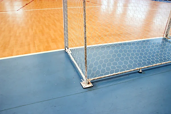 Cél hálók Futsal futsal mezőben. Futsal Labdarúgás cél — Stock Fotó