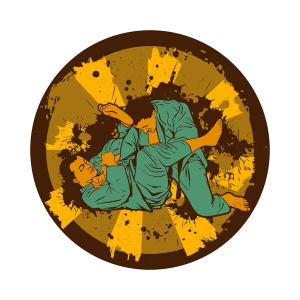Brezilya Jiu Jitsu savaşçıları ile renkli vektör çizim.