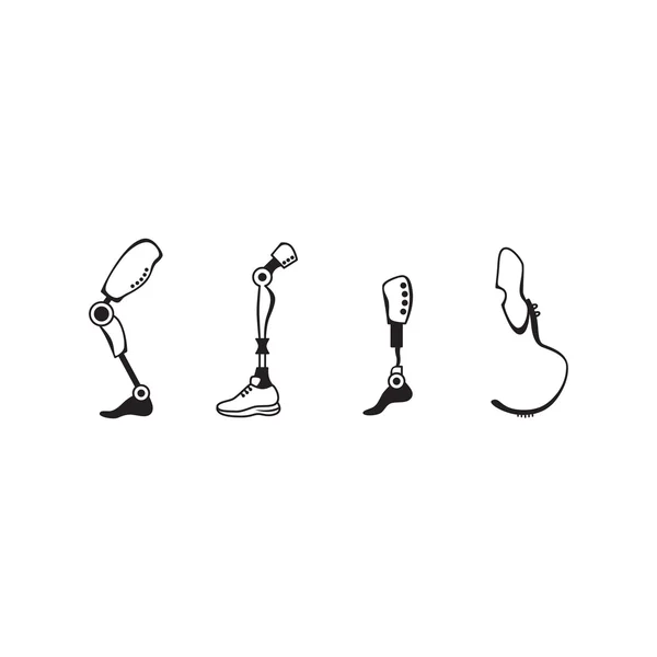 Conjunto de iconos de pierna protésica. Exoesqueleto moderno Mecanismo protésico de piernas . — Vector de stock