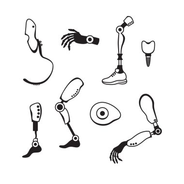 Prostetik uzuvların düz simgeler. Modern dış iskelet protez mekanizması. Cyber protez.