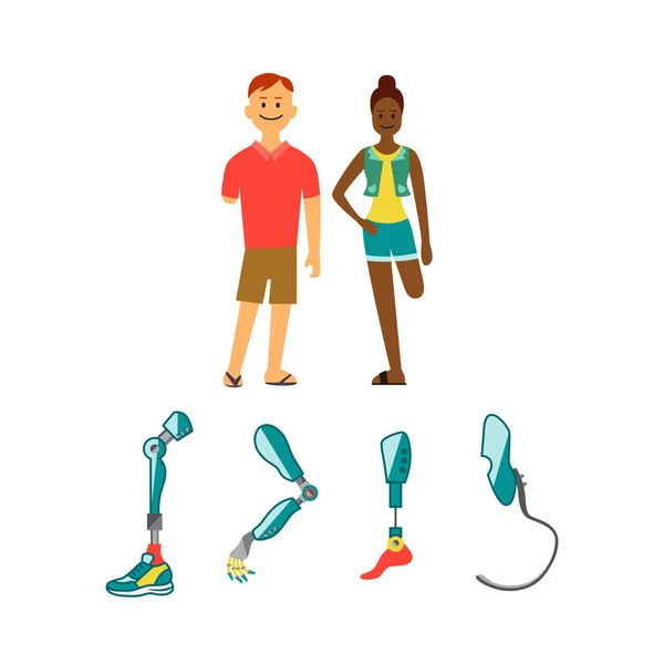 Prostetik uzuvların düz simgeler. Modern dış iskelet protez mekanizması. Cyber protez.