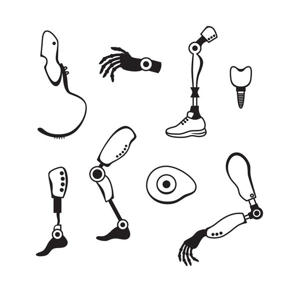 Протезные конечности плоские иконки. Современный протез экзоскелета. Киберпротез
.