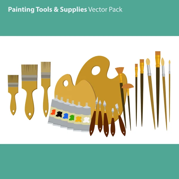 Fournitures d'art et outils vectoriels pack. Ensemble d'outils de peinture. Matériaux pour peinture . — Image vectorielle