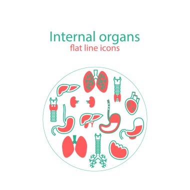 Düz çizgi Icons set iç organlar. 