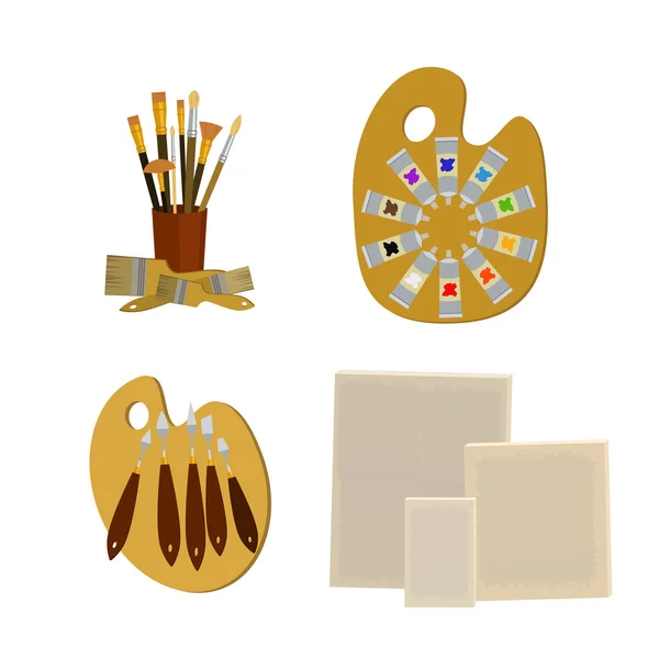 Sanat malzemeleri ve araçları paketi vektör. Boyama araçları simge seti. Resim için malzemeler.