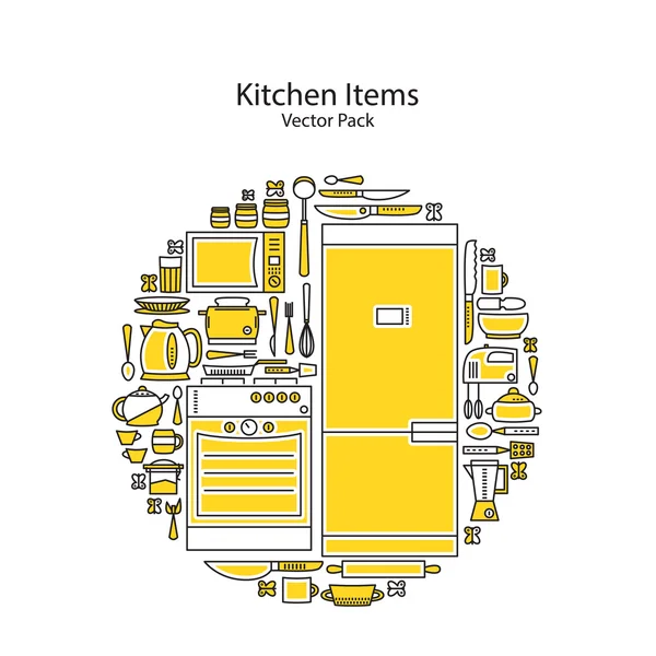 Set of line icons featuring various kitchen utensils and cooking related objects. Kitchen outline icons set. — Stock Vector