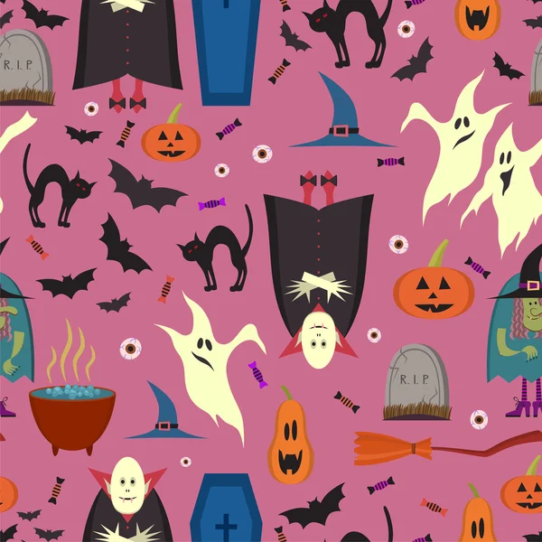 De naadloze patroon vector voor Halloween in cartoon stijl. — Stockvector