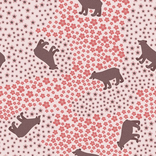 Bear and flowers seamless fun pattern — Stock Vector