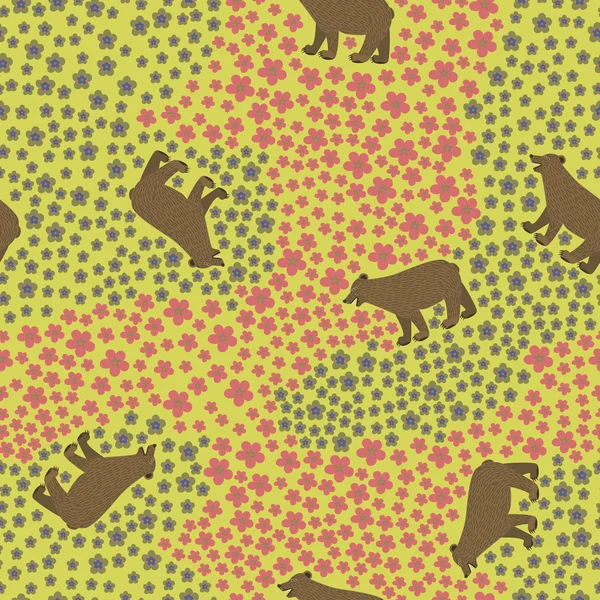 Bear and flowers seamless fun pattern — Stock Vector