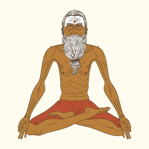 Viejo hombre indio yogui . — Vector de stock