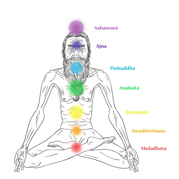 チャクラとヨギ男. — ストックベクタ