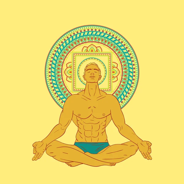Hombre sentado en pose de meditación . — Vector de stock