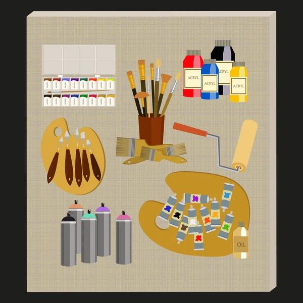 Material de arte y herramientas vector pack. Juego de iconos de herramientas de pintura. Materiales para pintar . — Archivo Imágenes Vectoriales