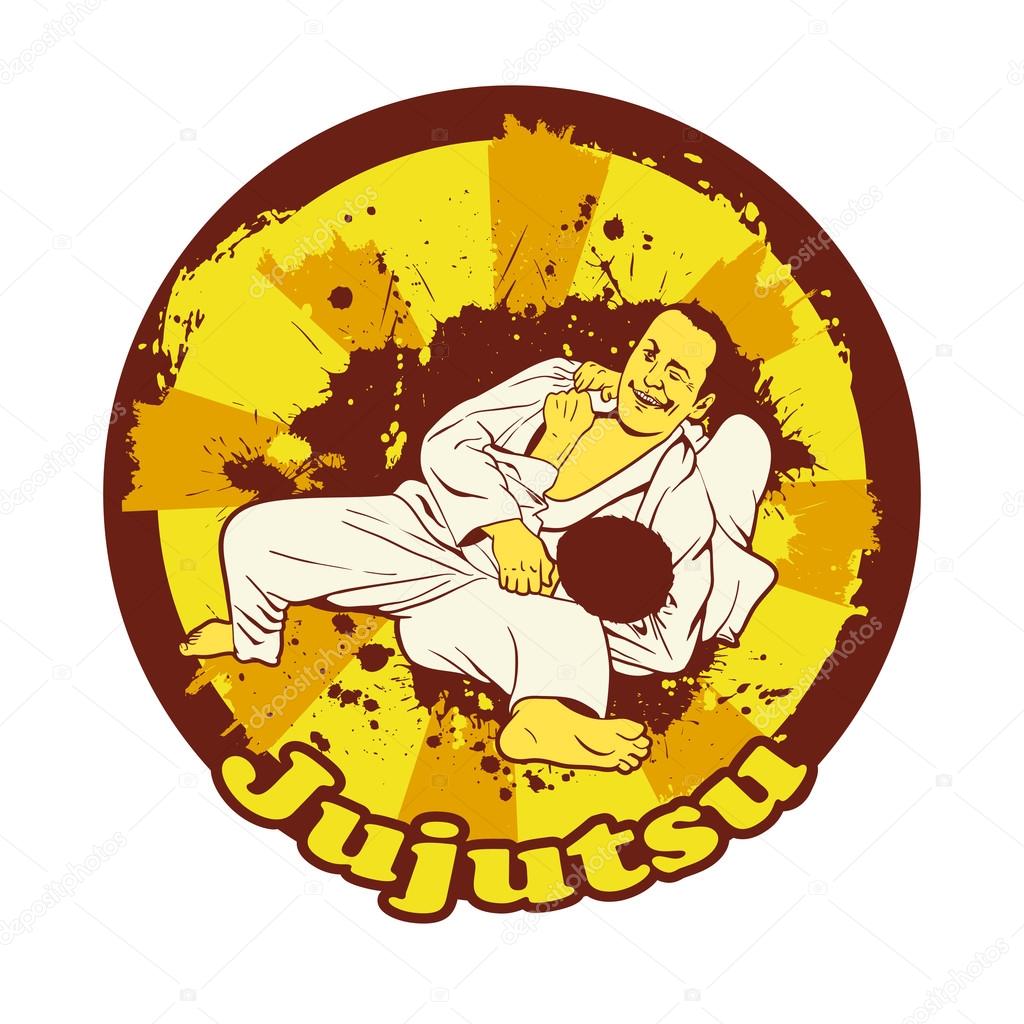 Colorful vector illusnration with Brazilian Jiu Jitsu Fighters.