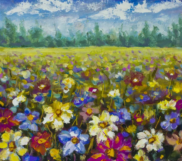 Flowers field oil painting.