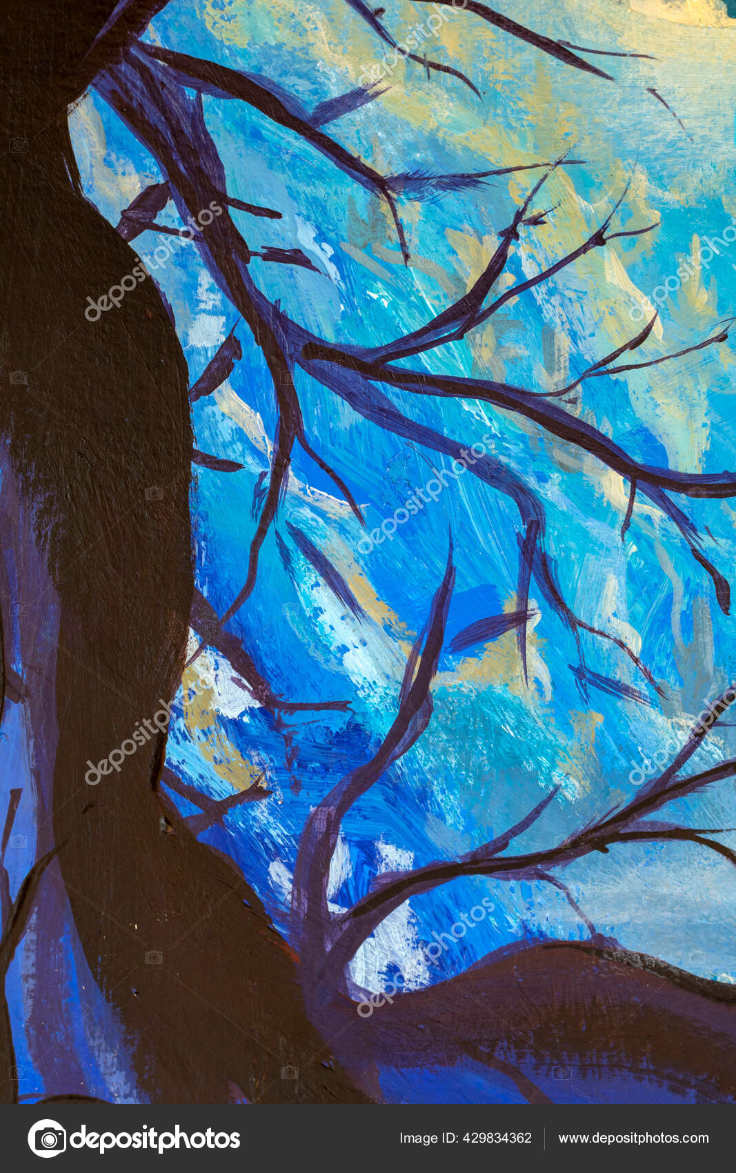 Old Dead Scary Black Tree Branches Blue Background Vertical Acrylic Stock Photo Image By C Weris7554