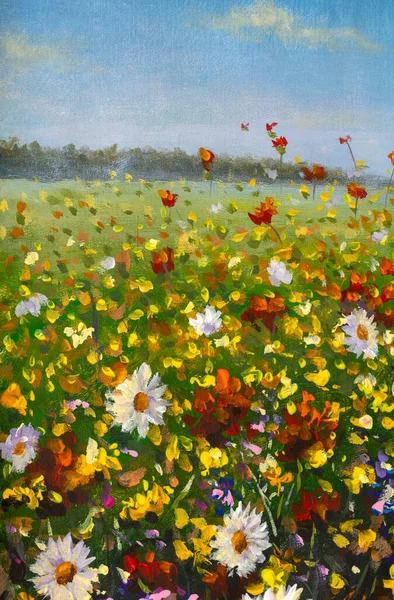 Flowers paintings monet wildflowers white daisies, red poppies and yellow beautiful flowers in grass on field painting claude impressionism paint landscape flower meadow oil