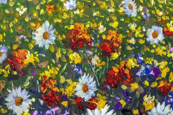 Original oil painting of flowers,beautiful field flowers on canvas. Modern Impressionism.Impasto artwork.