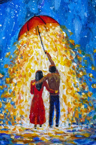Dreamlike oil Painting couple night love acrylic Watercolor Painting - fantasy art Young love couple in night landscape. staring at Milky Way galaxy in romantic night
