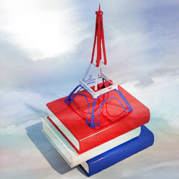 3D Eiffel Tower with books — Stock Photo, Image