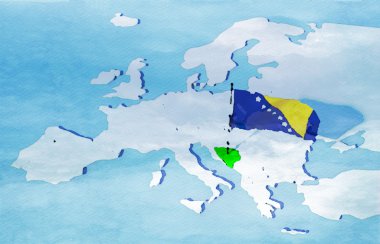 bayrak Bosna ile 3D harita Avrupa