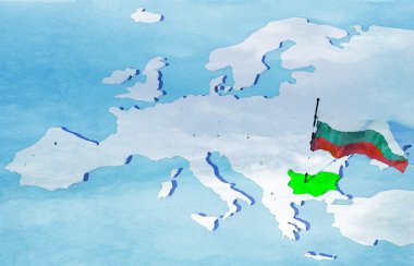 bayrak Bulgaristan ile 3D harita Avrupa