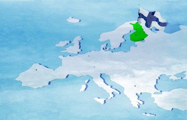 3D harita Avrupa bayrağı Finlandiya ile