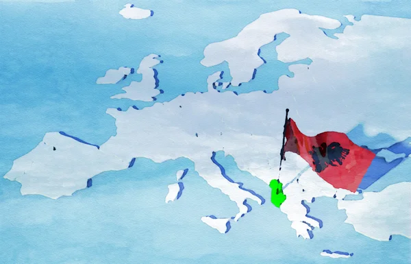 3D χάρτη Ευρώπης με σημαία Αλβανία — Φωτογραφία Αρχείου