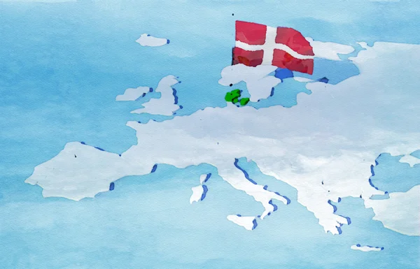 Carte 3D Europe avec drapeau Danemark — Photo