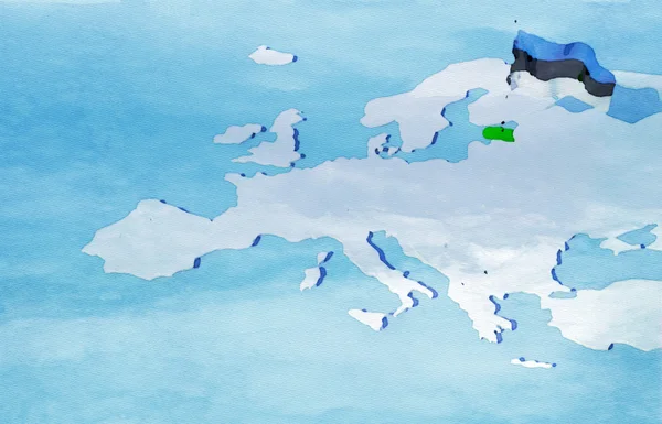 3d 地图欧洲与爱沙尼亚国旗 — 图库照片