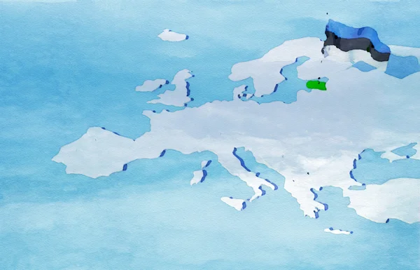 bayrak Estonya ile 3D harita Avrupa