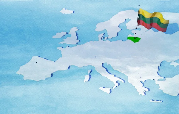 3D-karta Europa med flagga Litauen — Stockfoto