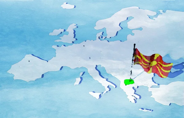 3D-kaart Europa met vlag Macedonië — Stockfoto